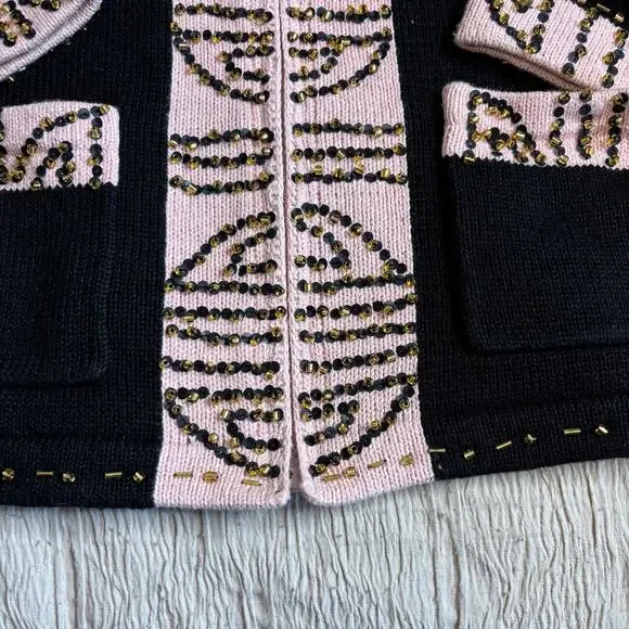 Storybook Knits Vintage Beaded Art Cardigan Jacket XS Cottagecore Boho Artwear - Picture 12 of 15